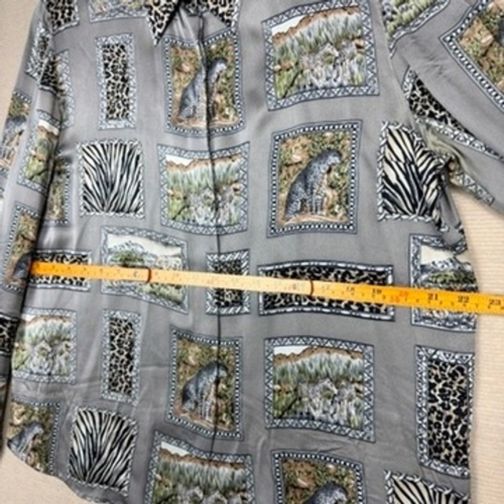 Vintage Starington Silk Safari Animal Print Blouse Leopard Zebra Grey Size 14 - Picture 5 of 10